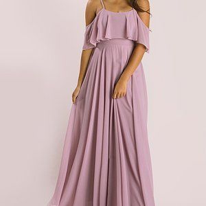 Lavender Floor-Length Dress with Off The Shoulder Ruffle Detail